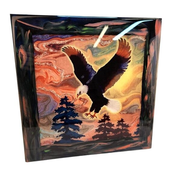 Eagle Wall Art or Large trivet tile With Abstract Background Handmade Resin top - Picture 7 of 13